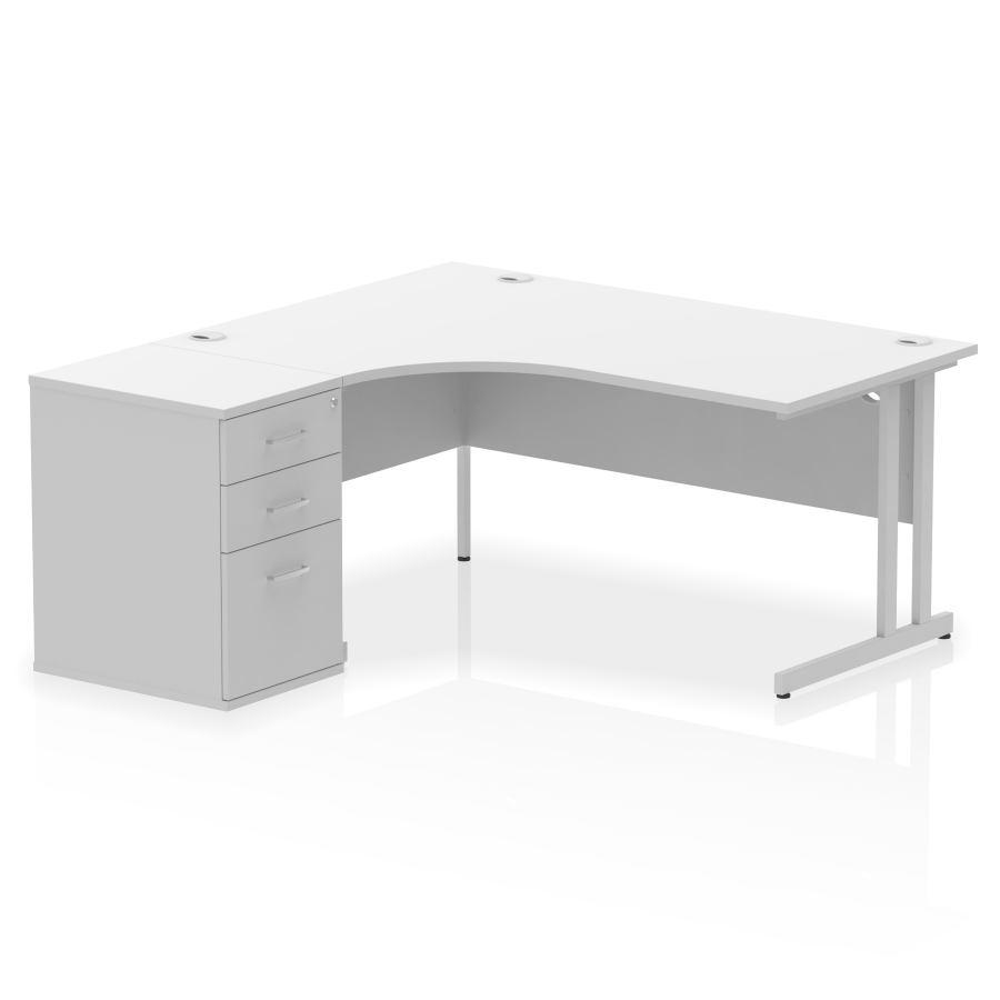 Rayleigh Ergonomic Corner Desk With 600mm Deep Pedestal - Cantilever Frame